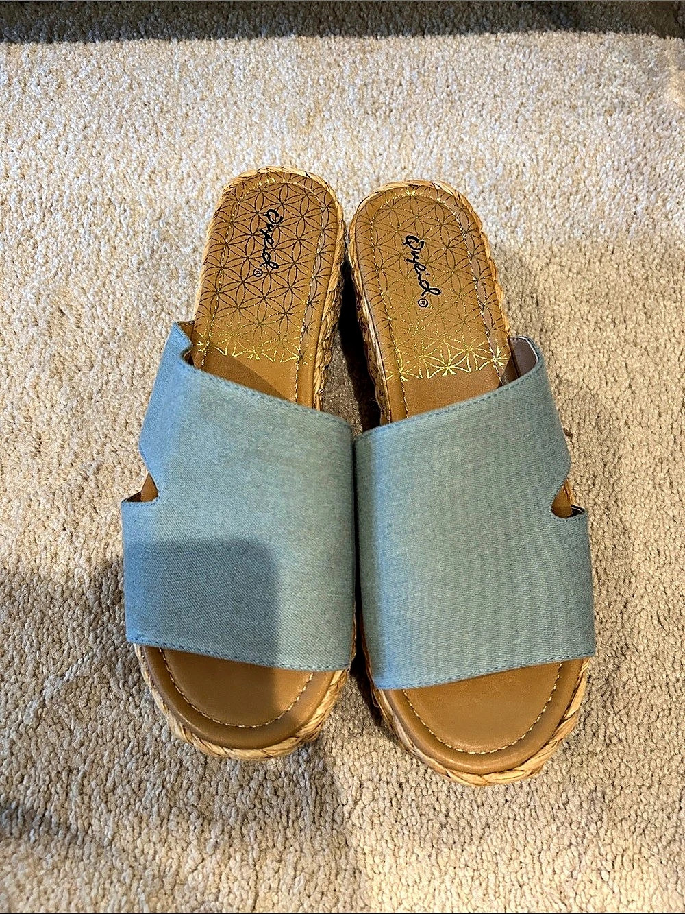 Qupid Blue & Brown Wedge Sandals